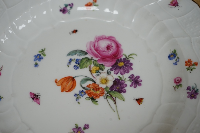 A pair of 19th century Meissen moulded and floral painted dishes, 24.5cm. Condition - good